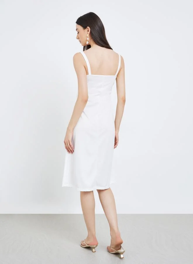 Take Two Take Two Solid Side-Waist Gathered Strappy Midi Dress