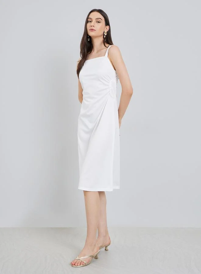 Take Two Take Two Solid Side-Waist Gathered Strappy Midi Dress