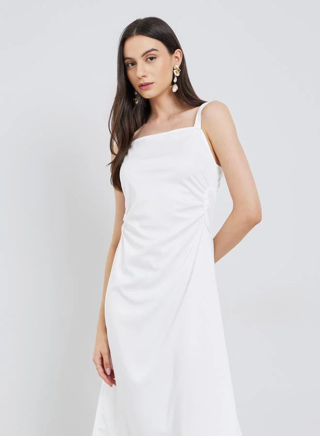 Take Two Take Two Solid Side-Waist Gathered Strappy Midi Dress