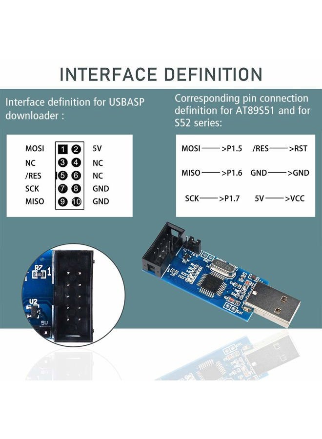 KeeYees 2pcs Downloader Programmer for USBASP for ISP with Cable and 10Pin to 6Pin Adapter Board for 51 for AVR Series Microcontroller - Image 2
