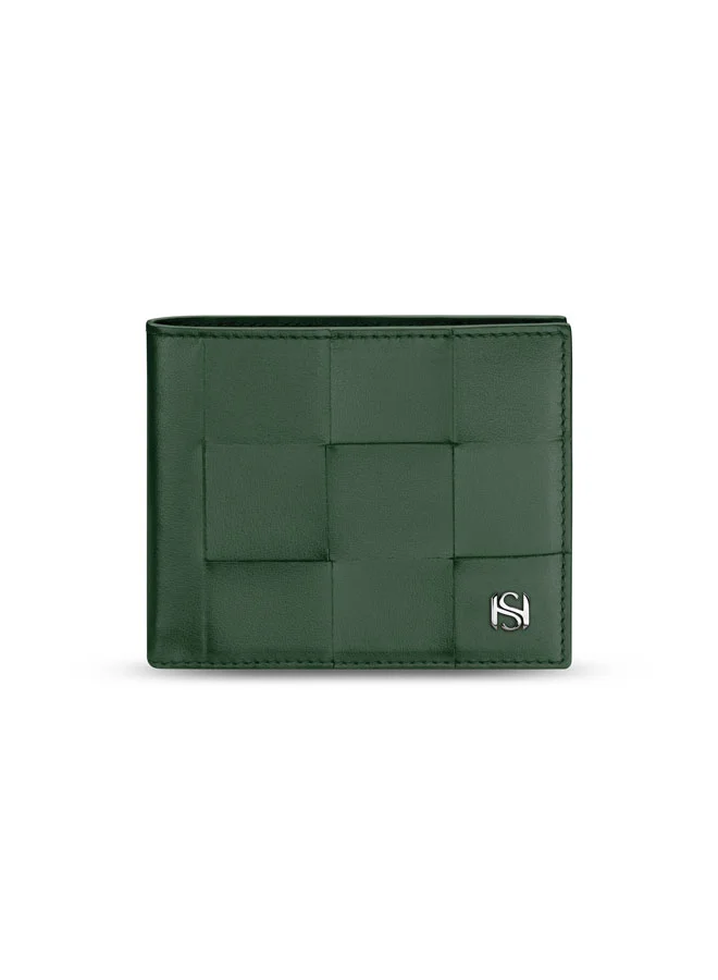 Saint Honore Paris Weaved Bottle Green Leather Wallet for Men