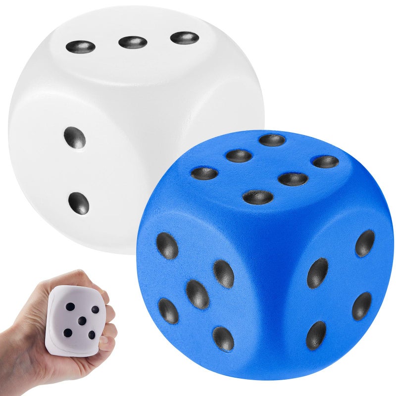 Zomiboo 2 Pcs 23 Large Foam Dice for Classroom Jumbo 6 Sided Giant Dice Casino Party Decoration Squeeze Anxiety Stress Relieve Toy Gifts for Valentines Day Adults Kids Board Game White Blue - Image 3