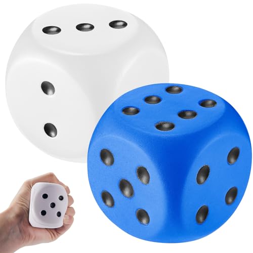 Zomiboo 2 Pcs 23 Large Foam Dice for Classroom Jumbo 6 Sided Giant Dice Casino Party Decoration Squeeze Anxiety Stress Relieve Toy Gifts for Valentines Day Adults Kids Board Game White Blue - Image 1