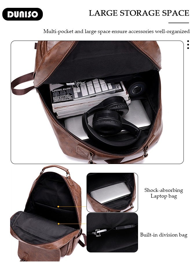 DUNISO Multi-Functional Travel Laptop Backpack, Men's Waterproof Laptop Backpack, Sleek Leather Business Backpack, 15.6 Inch Laptop Backpack for Men and Women, Anti Theft Computer Backpack  - Image 3