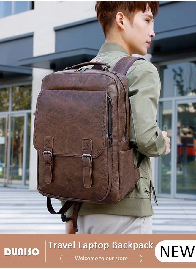 DUNISO Multi-Functional Travel Laptop Backpack, Men's Waterproof Laptop Backpack, Sleek Leather Business Backpack, 15.6 Inch Laptop Backpack for Men and Women, Anti Theft Computer Backpack  - Image 1