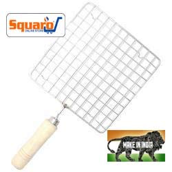 SQUARO SQUARO Stainless Steel Roaster Papad Jali Chapati Bread Roster Pizza Barbecue Grill with Wooden Handle (Big, Shape - Square,19.5 cm)  - Image 4