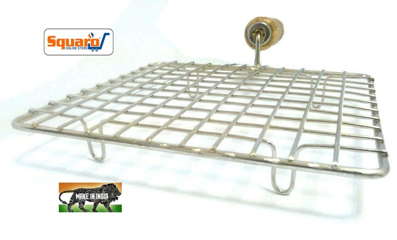 SQUARO SQUARO Stainless Steel Roaster Papad Jali Chapati Bread Roster Pizza Barbecue Grill with Wooden Handle (Big, Shape - Square,19.5 cm)  - Image 2