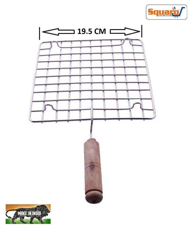 SQUARO SQUARO Stainless Steel Roaster Papad Jali Chapati Bread Roster Pizza Barbecue Grill with Wooden Handle (Big, Shape - Square,19.5 cm)  - Image 3