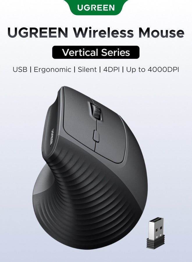 Ugreen Mouse Wireless Vertical 57 Degree With Ergonomic Design 2.4G USB Adapter Connection, 4-Level DPI Adjustable,  Comfortable Grip, Noiseless Click, Long Battery Life Compatible With Mac/Windows/Linux Black - Image 1