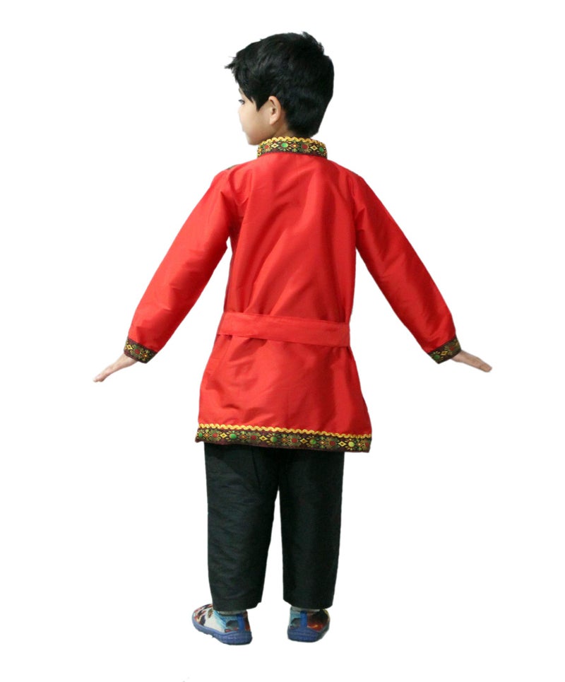 Kaku Fancy Dresses Silk Russian Boy Costume International Wear Costume - Red, 5-6 Year, For Boys - Image 4