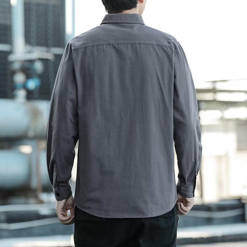 Japanese Style Work Shirt Mens Spring and Autumn Long Sleeve Shirt Casual Thin Jacket Coat Green  - Image 4