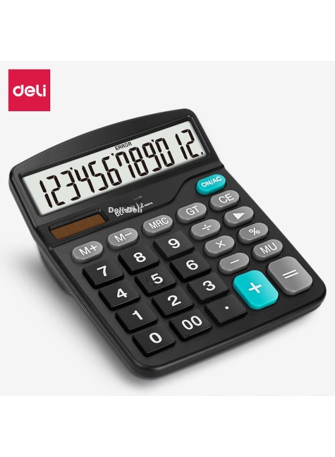 ديلي Deli Large Dual Power Portable Desktop Calculator, شاشة كبيرة 12 أرقام لحاسبة مكتبية محمولة، لوازم مكتبية، أسود 838 - Image 1