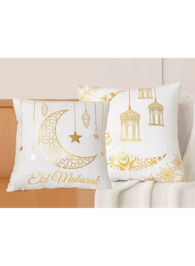 بوكسوودس 4 قطع من أغطية وسائد عيد مبارك باللونين الأبيض والذهبي 45 × 45 سم - Image 2