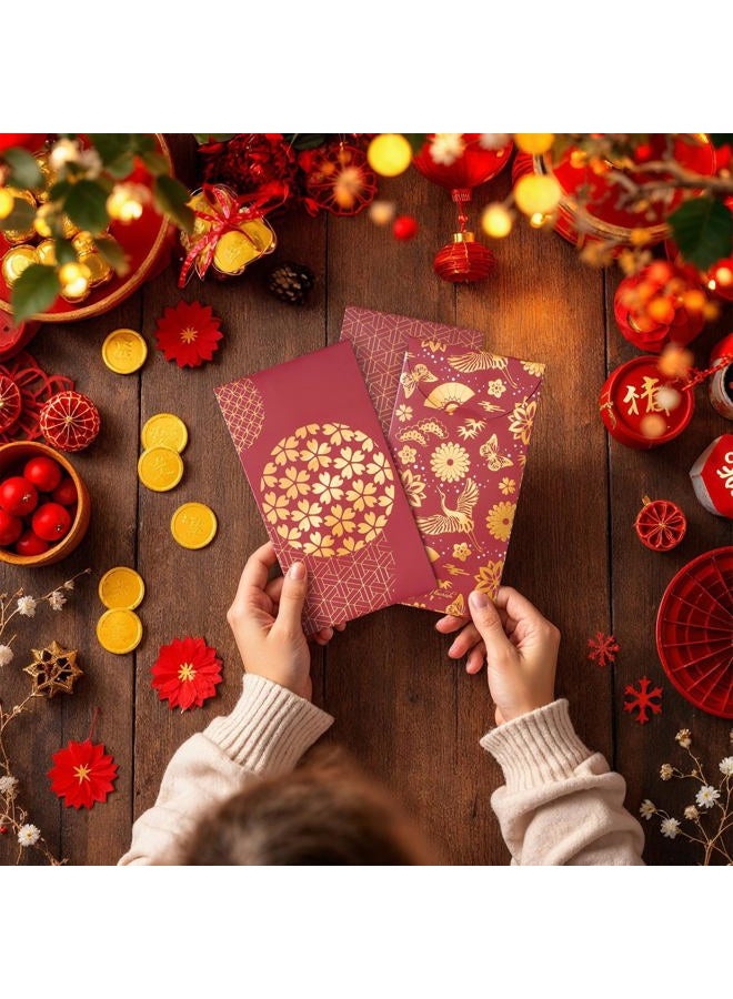 Prims & Flourish Chinese New Year Red Envelopes, 25-Count 2026 Lunar New Year Red Packets, Hong Bao with Gold Foil Design, Gift Money Envelopes, Brocade Elegance, 5 Designs - Image 2