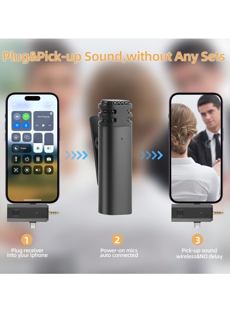 Mini Wireless Lavalier Microphone, Cordless Double Mics Lapel Microphone 2.4G Ultra-Low Delay Built-in Noise Reduction Chip for Video Recording for Camera/Computer/Laptop/Phone - Image 2