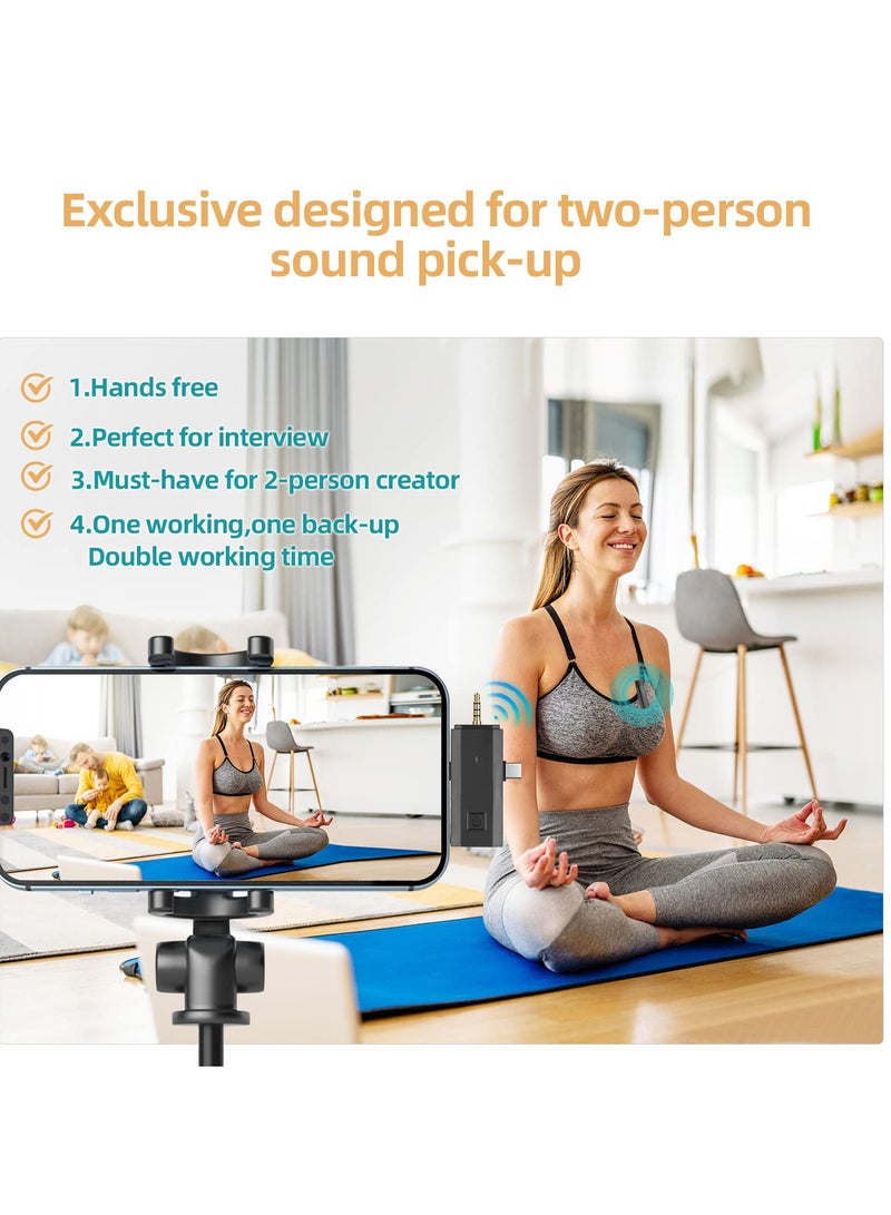 Mini Wireless Lavalier Microphone, Cordless Double Mics Lapel Microphone 2.4G Ultra-Low Delay Built-in Noise Reduction Chip for Video Recording for Camera/Computer/Laptop/Phone - Image 4