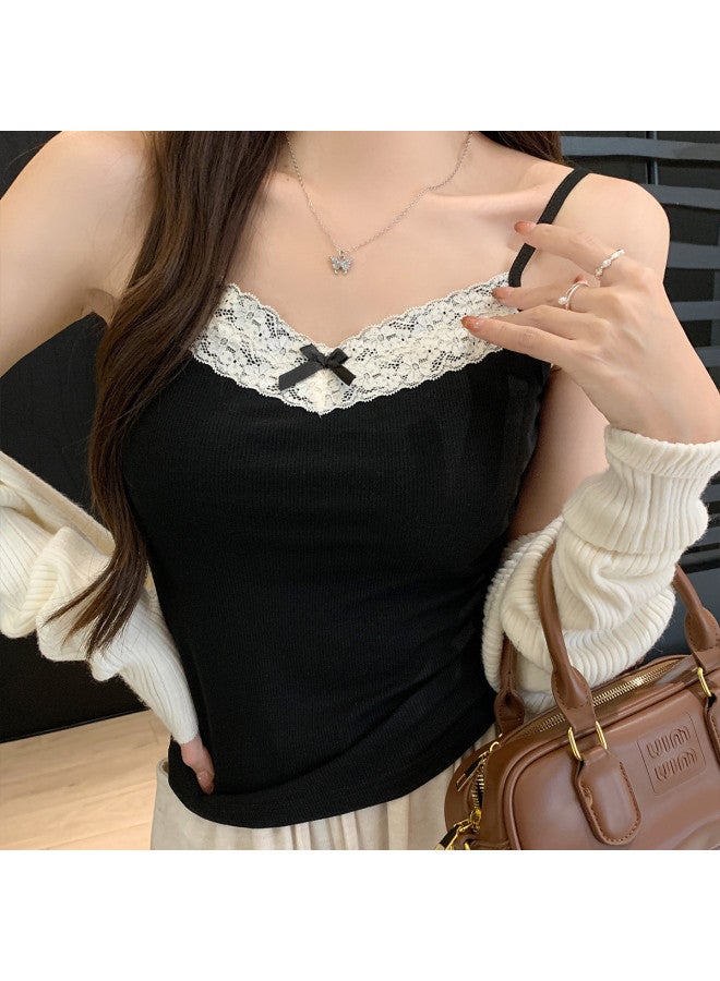 Modal Lace-Up Bow Tie Spaghetti Strap Camisole Top, Sweet And Spicy Style Slim-Fit Layering Women'S Tank Top - Image 4