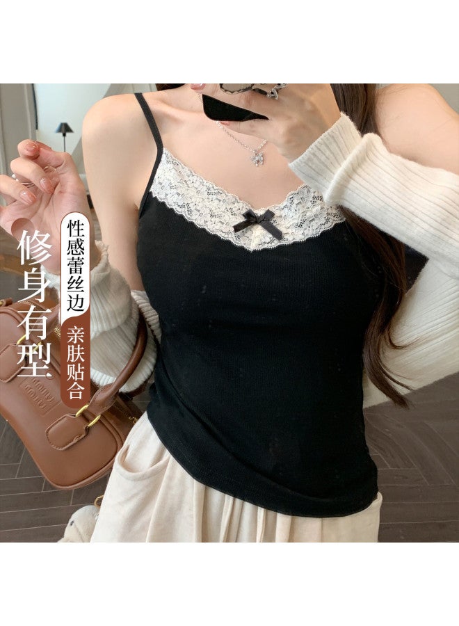 Modal Lace-Up Bow Tie Spaghetti Strap Camisole Top, Sweet And Spicy Style Slim-Fit Layering Women'S Tank Top - Image 2