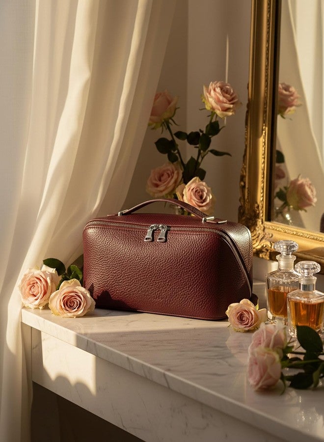 EACHY Makeup Bag,Large Capacity Travel Makeup Bag,Waterproof Portable Open Flat Toiletry Bag Cosmetic Bag with Divider and Handle, AD-Red, Medium, Luxury Travel - Image 2