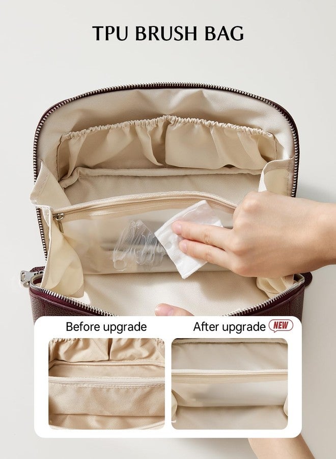 EACHY Makeup Bag,Large Capacity Travel Makeup Bag,Waterproof Portable Open Flat Toiletry Bag Cosmetic Bag with Divider and Handle, AD-Red, Medium, Luxury Travel - Image 4