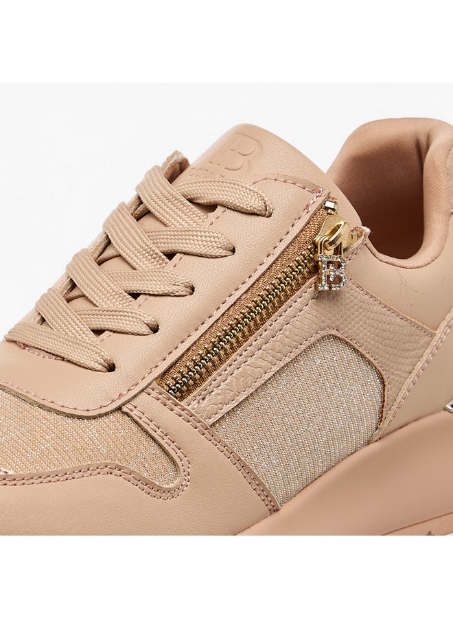 Flora Bella By Shoexpress Women's Glitter Panelled Sneakers with Lace-Up Closure  - Image 4