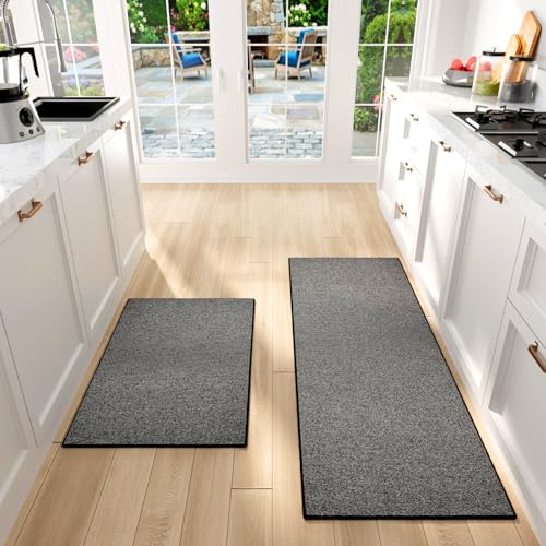 SUMLANS Kitchen Mat Set of 2 PCS, Cushioned Non Slip Rugs for Kitchen Floor, Absorbent Runner Comfort Standing Mats Washable for Kitchen, Office, Home (Black-Velvet, 17.3"x47"+17.3"x30") - Image 1