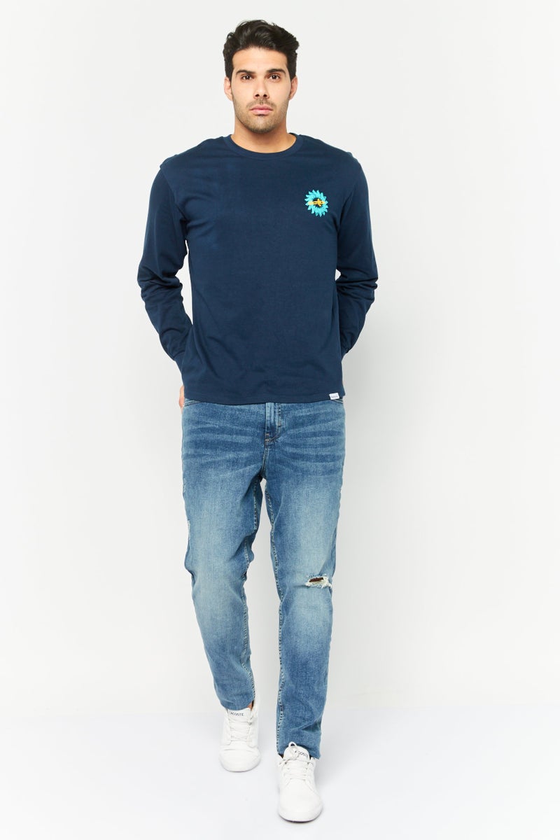 Gotcha تي شيرت رجالي بأكمام طويلة وطباعة جرافيك، لون كحلي - Image 2