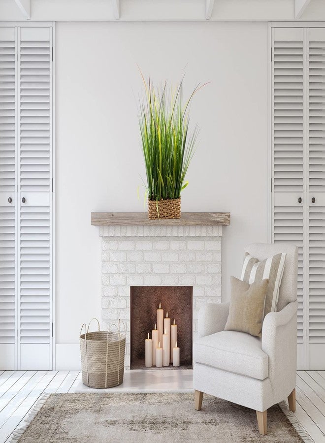 AlphaAcc 20 inch Evergreen Sea Grass Plant in Leather Woven Planter Realistic Looking Fake Plants Wheat Grass Farmhouse Faux Plant for Home Kitchen Bathroom Bedroom Decor - Image 2