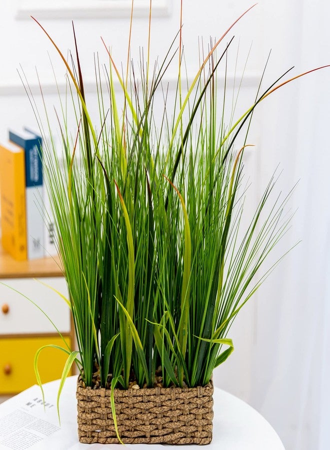 AlphaAcc 20 inch Evergreen Sea Grass Plant in Leather Woven Planter Realistic Looking Fake Plants Wheat Grass Farmhouse Faux Plant for Home Kitchen Bathroom Bedroom Decor - Image 1