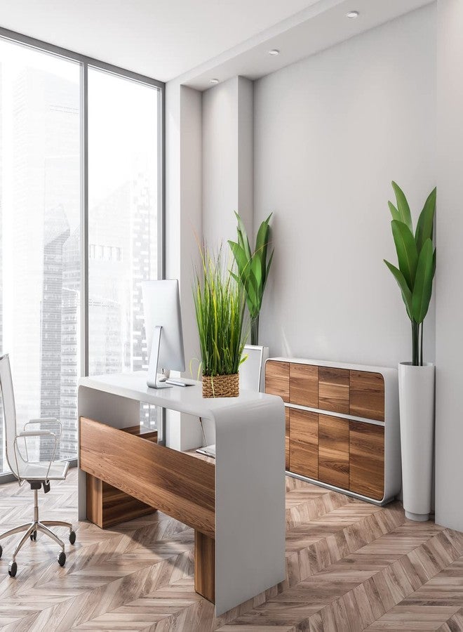 AlphaAcc 20 inch Evergreen Sea Grass Plant in Leather Woven Planter Realistic Looking Fake Plants Wheat Grass Farmhouse Faux Plant for Home Kitchen Bathroom Bedroom Decor - Image 3