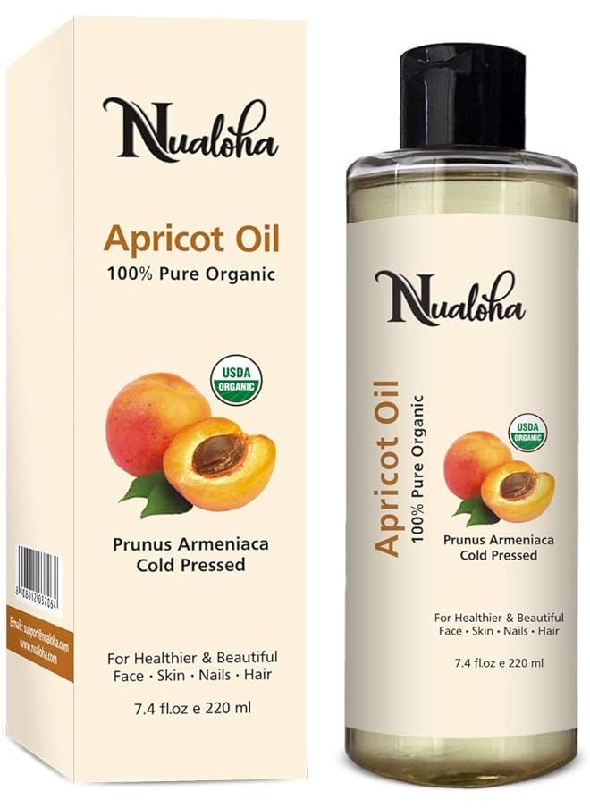 Nualoha - Apricot Oil Certified Organic 220 Ml 100 Percent Pure Natural Anti Aging Moisturizer For Face Skin Body Soothes Scalp Hair Reduces Dark Spot Best For Aromatherapy Carrier Massage Oil - Image 1