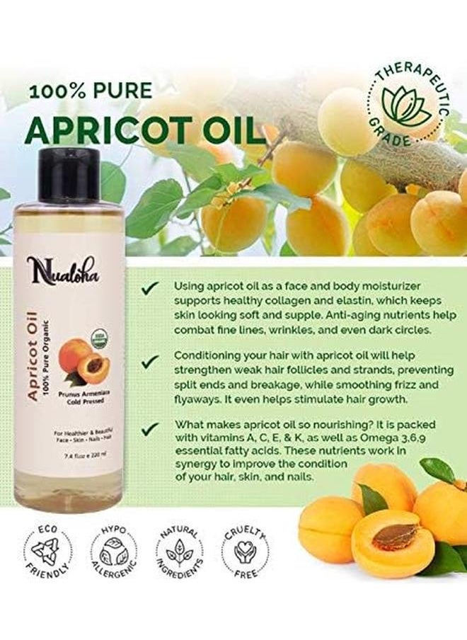 Nualoha - Apricot Oil Certified Organic 220 Ml 100 Percent Pure Natural Anti Aging Moisturizer For Face Skin Body Soothes Scalp Hair Reduces Dark Spot Best For Aromatherapy Carrier Massage Oil - Image 1