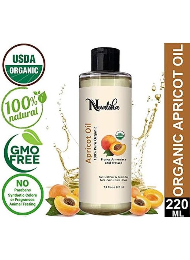 Nualoha - Apricot Oil Certified Organic 220 Ml 100 Percent Pure Natural Anti Aging Moisturizer For Face Skin Body Soothes Scalp Hair Reduces Dark Spot Best For Aromatherapy Carrier Massage Oil - Image 1