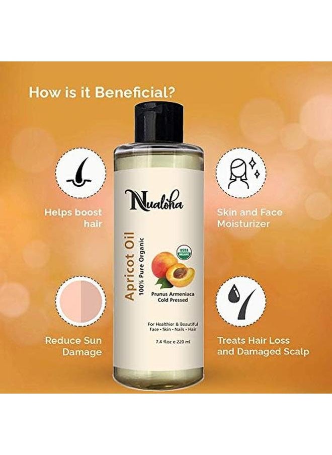 Nualoha - Apricot Oil Certified Organic 220 Ml 100 Percent Pure Natural Anti Aging Moisturizer For Face Skin Body Soothes Scalp Hair Reduces Dark Spot Best For Aromatherapy Carrier Massage Oil - Image 1
