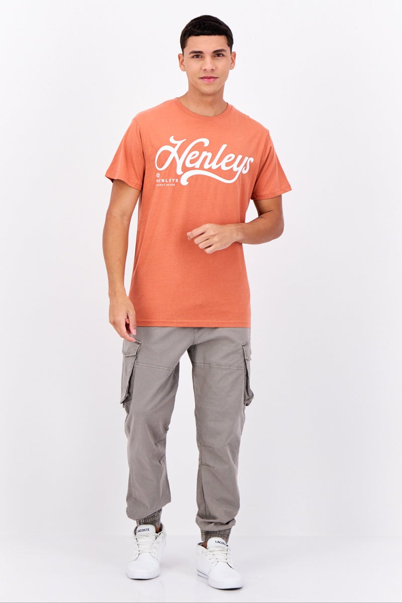 Henleys Men Crew Neck Short Sleeves Brand Logo T-Shirt, Coral - Image 4