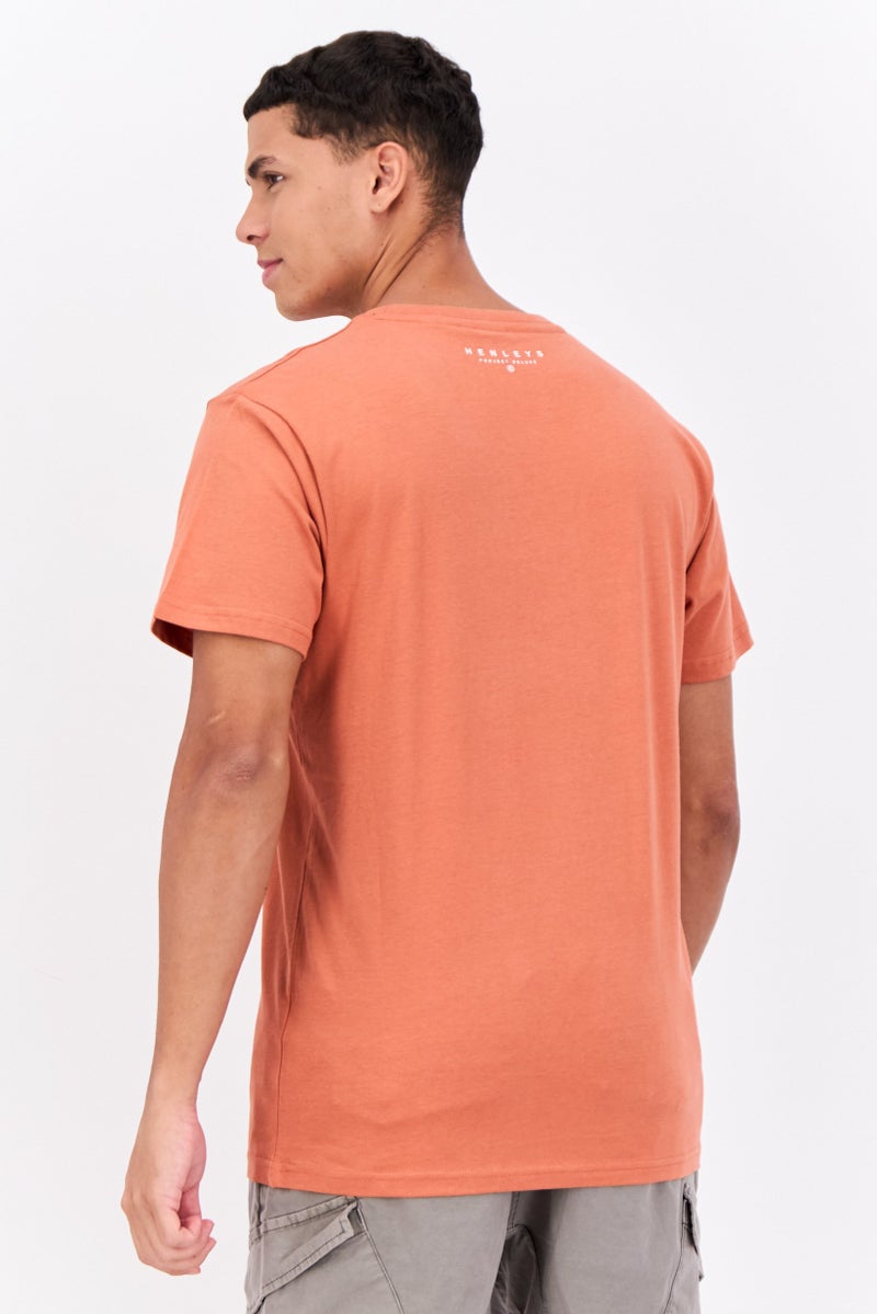 Henleys Men Crew Neck Short Sleeves Brand Logo T-Shirt, Coral - Image 3