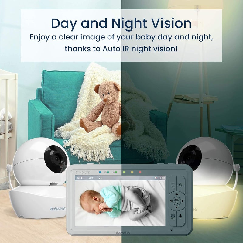 Babysense 5 HD SplitScreen Baby Monitor Video Baby Monitor with 2 Cameras and Audio Night Light 1000ft Range TwoWay Audio 4X Zoom Night Vision 4000mAh Battery - Image 5