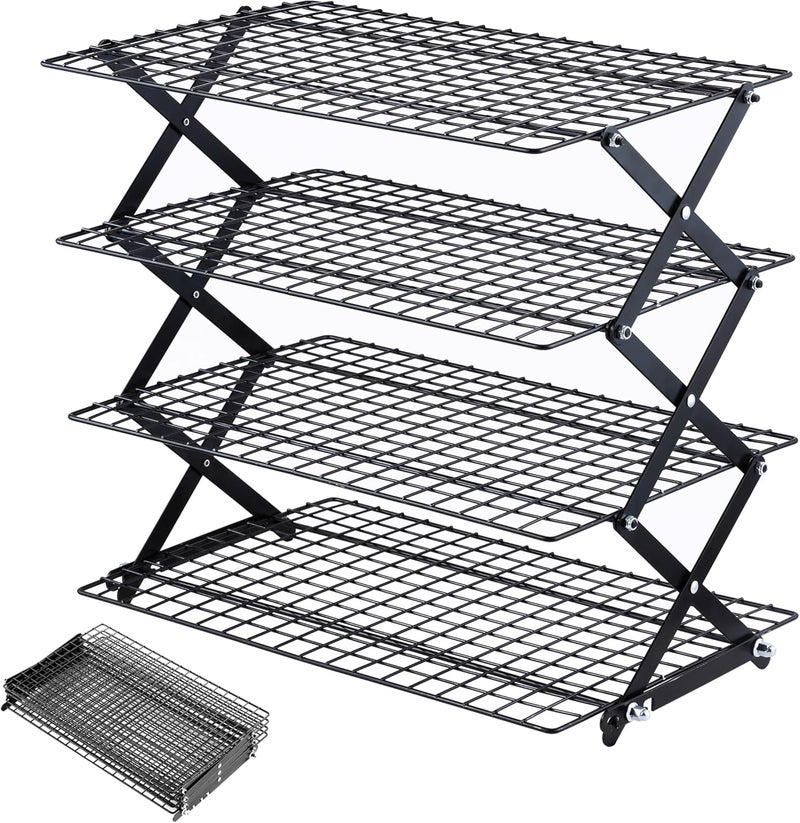 Pleafind 4 Tier Collapsible Cooling Rack - 3 Setting Design, Adjustable ＆ Stackable Baking Rack, 5 Modes Cooling Racks for Cooking and Baking, Roasting ＆ Grilling Gifts for Picnic Party - Image 1