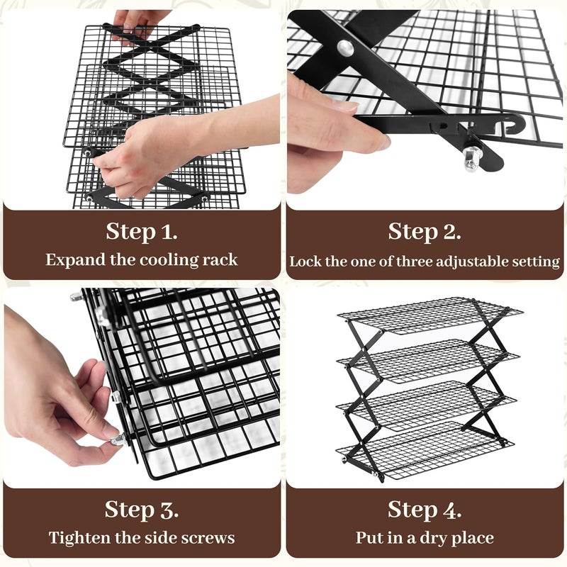 Pleafind 4 Tier Collapsible Cooling Rack - 3 Setting Design, Adjustable ＆ Stackable Baking Rack, 5 Modes Cooling Racks for Cooking and Baking, Roasting ＆ Grilling Gifts for Picnic Party - Image 4