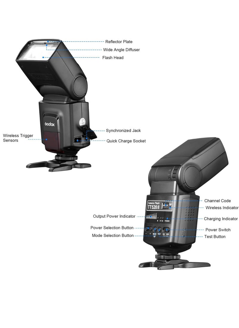 Godox - TT520II Camera Flash Universal On-Camera Flash Electronic Speedlite Wireless Transmission for Canon Nikon Panasonic Olympus Pentax DSLR Camera - Image 1