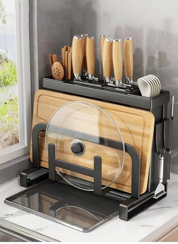 Kutis Kitchen Knife Cutting Board Storage Rack Steel Material Black 25x16x23.5cm - Image 1