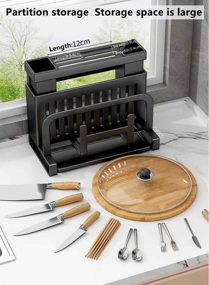 Kutis Kitchen Knife Cutting Board Storage Rack Steel Material Black 25x16x23.5cm - Image 3