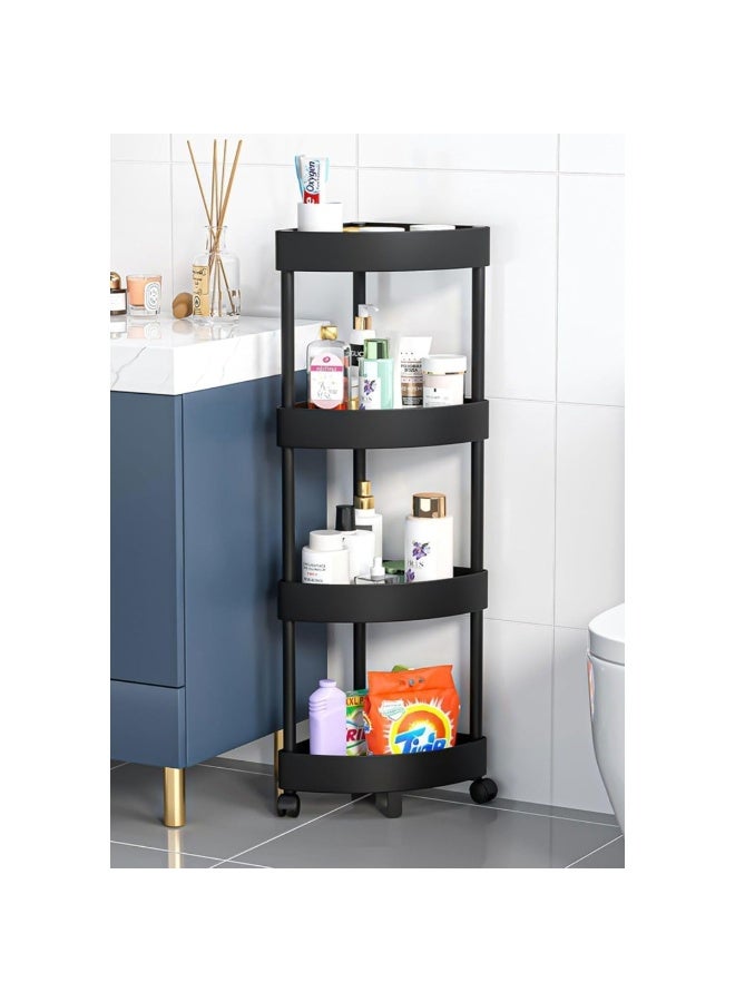 4-Tier Corner Bathroom Storage Cart, Rolling Shower Caddy Organizer with Wheels (Black) - Image 4