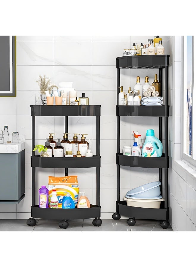 4-Tier Corner Bathroom Storage Cart, Rolling Shower Caddy Organizer with Wheels (Black) - Image 1