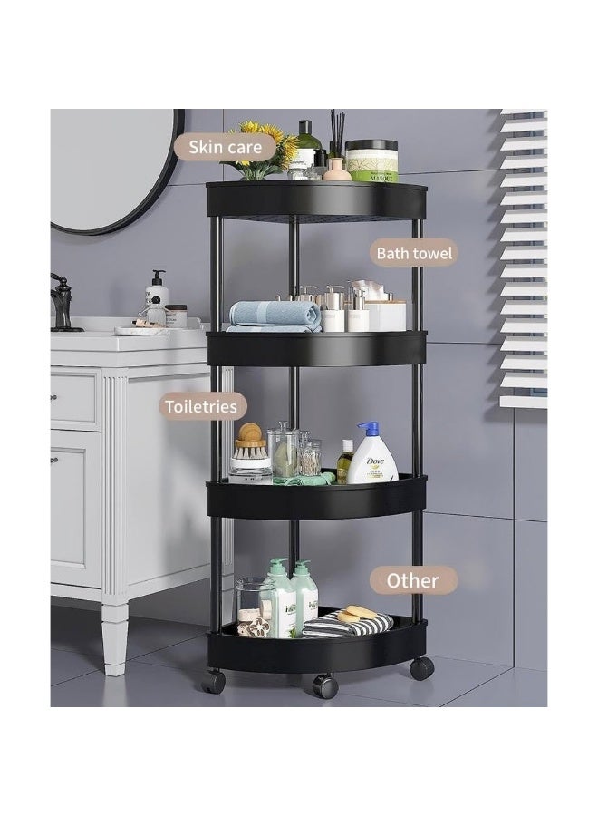 4-Tier Corner Bathroom Storage Cart, Rolling Shower Caddy Organizer with Wheels (Black) - Image 2