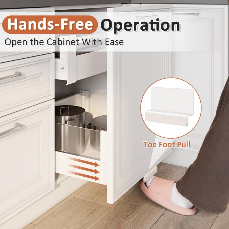 Cathyeen Cabinet Foot Pull, Foot Pull for Trash Cabinet Drawer, Touchless Hands-Free Mounting Foot Handles Door Opener Tool for Pull Out Trash Can Under Cabinet, Kitchen Under Sink Trash Can (White) - Image 2