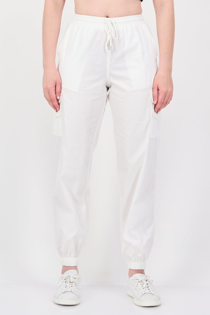 FOREVER 21 Women Regular Fit Plain Jogger Pants, White - Image 1