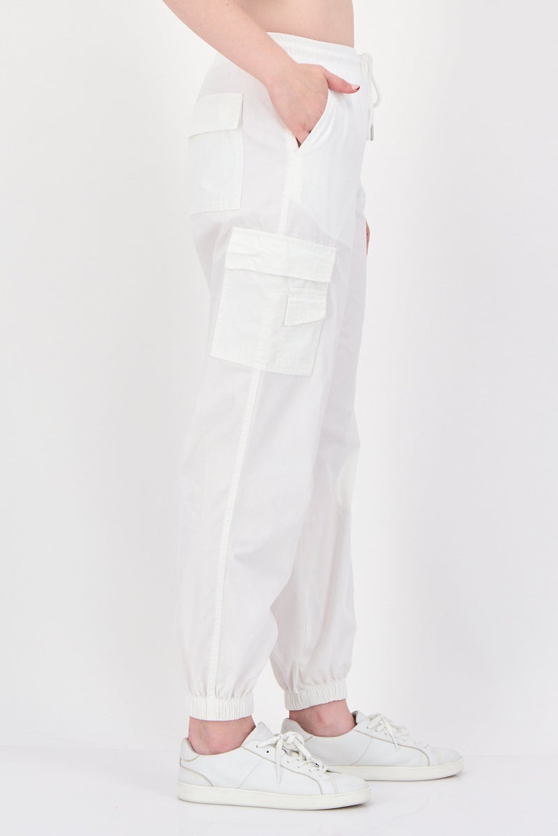 FOREVER 21 Women Regular Fit Plain Jogger Pants, White - Image 2