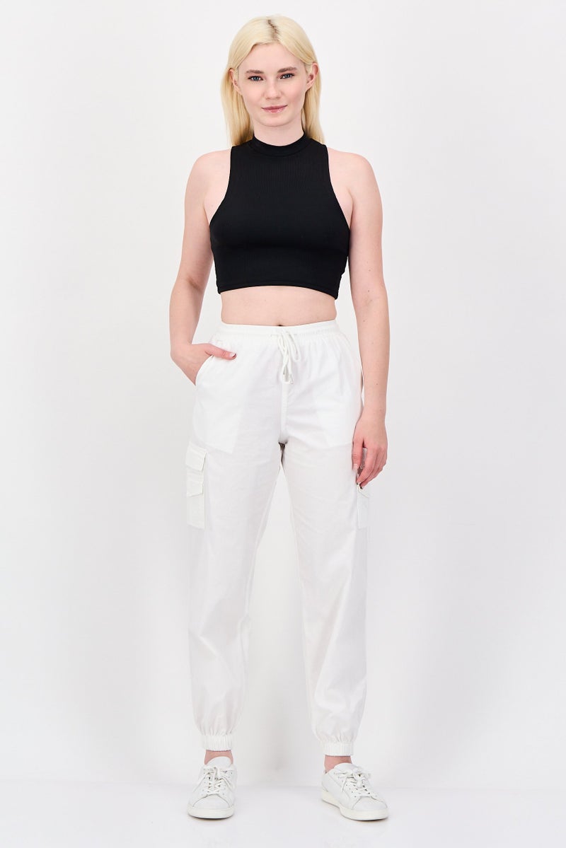FOREVER 21 Women Regular Fit Plain Jogger Pants, White - Image 4