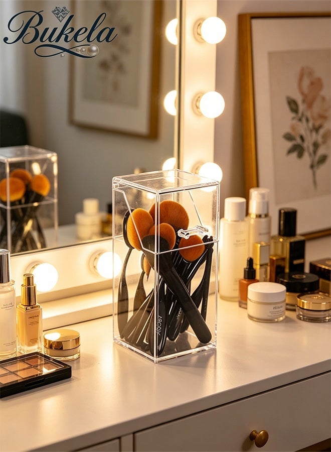 Bukela Clear Acrylic Dustproof Makeup Brush Organizer Cosmetic Brushes Eyebrow Pencil Storage Holder With Lid For Vanity, Bathroom, Bedroom - Image 1